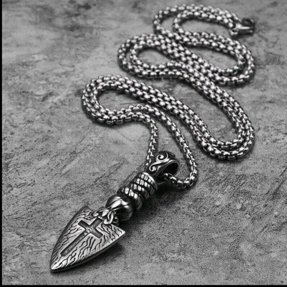 NWT Viking Arrow Cross Silver Stainless Steel Necklaces Pendants 24" Chain